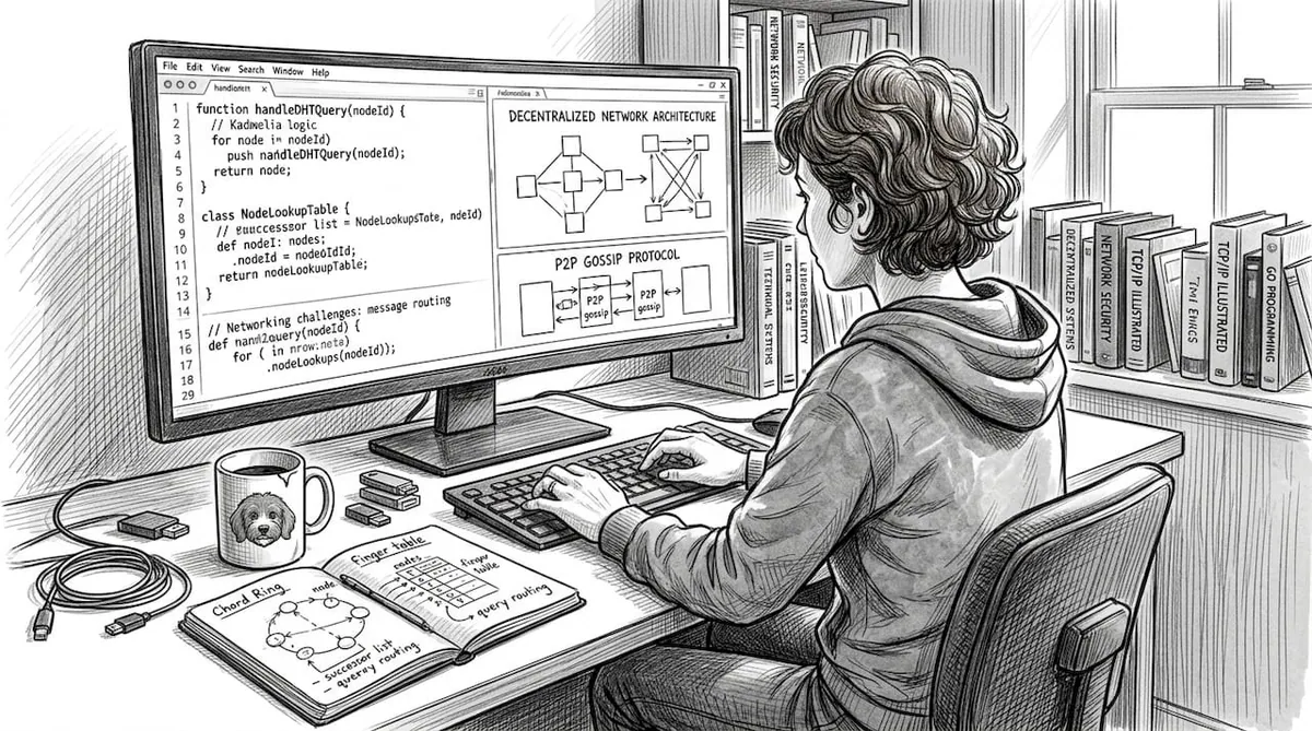 Engineer coding decentralized networking challenges